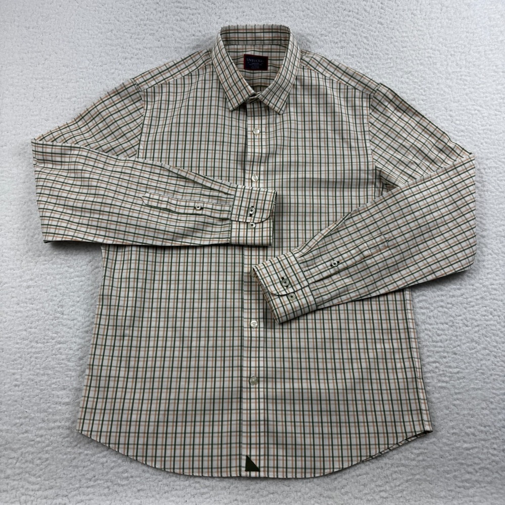 Untuckit Shirt Mens Medium White Multicolor Check Slim Fit Cotton Button Front